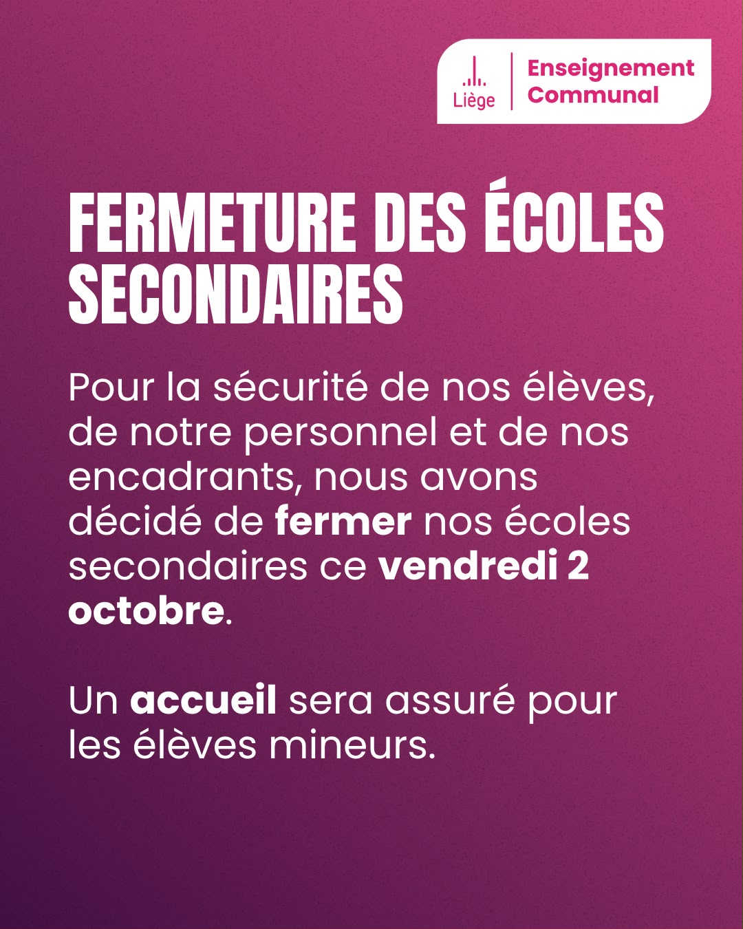Fermeture exceptionnelle de notre école du 02/10